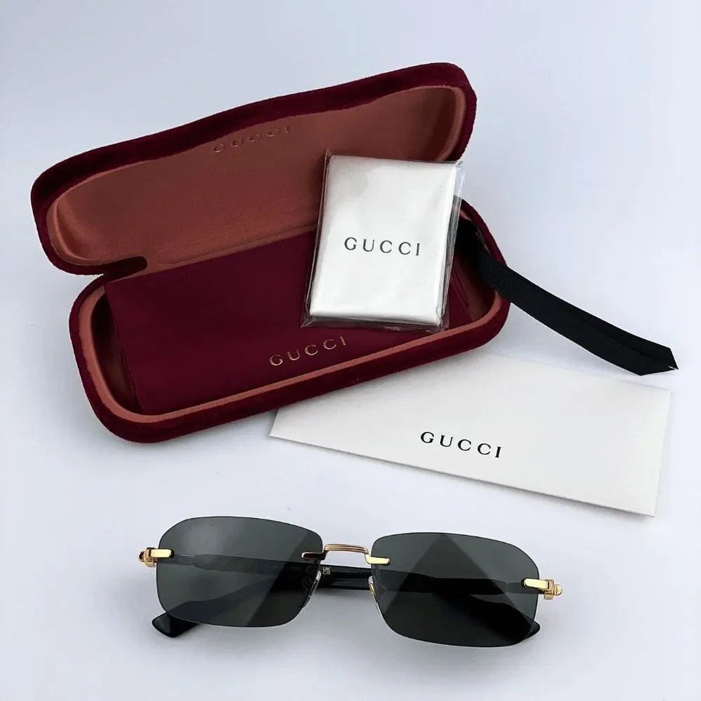 NEW Gucci GG1221S 001 Gold Black Grey Square Men Sunglasses